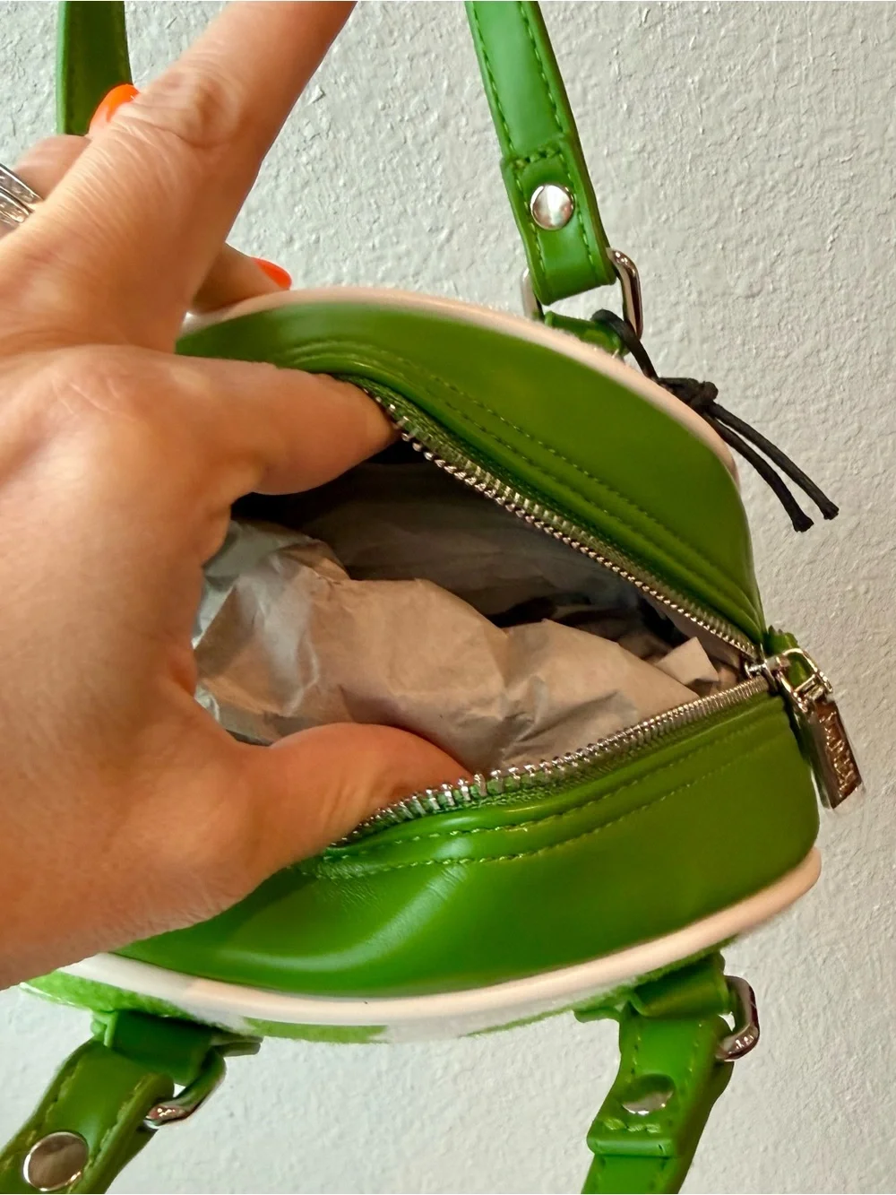 Von Dutch Green & White Cowhide Mini Satchel with Yellow Logo